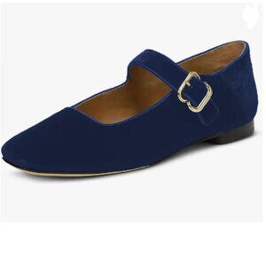 FYS Dark Blue Square Toe Low Heel Mary Jane Pump Buckled Dress Daily Shoes